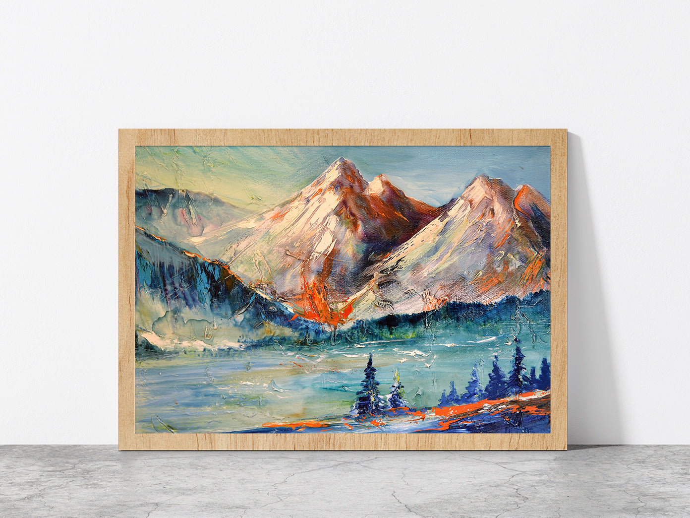 Mountain Pass With Forest Landscape Glass Framed Wall Art, Ready to Hang Quality Print Without White Border Oak