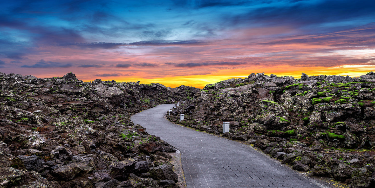 Blue Lagoon Entrance Lava Rocks Sunset Iceland Wall Art Canvas Office Home Room Framed 120x60cm