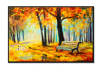 Bench In Autumn Forest Oil Painting Wall Art Limited Edition High Quality Print Canvas Box Framed Black