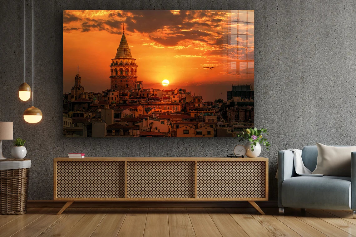 Galata Towe Sunset Sky UV Direct Aluminum Print Australian Made Quality