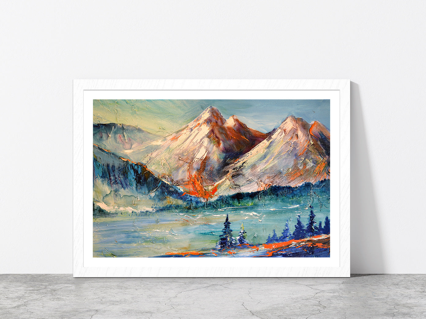 Mountain Pass With Forest Landscape Glass Framed Wall Art, Ready to Hang Quality Print With White Border White