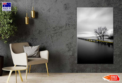 Bella Home Scenic Night Yellow Wooden Pier with Black Lake Print Canvas Ready to hang