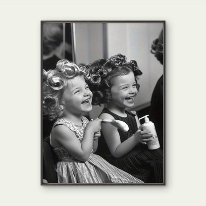 Black & White Hair Salon Two Girls in Curlers Fashion Home Decor Premium Quality Poster Print Choose Your Sizes - Bella Home Decor