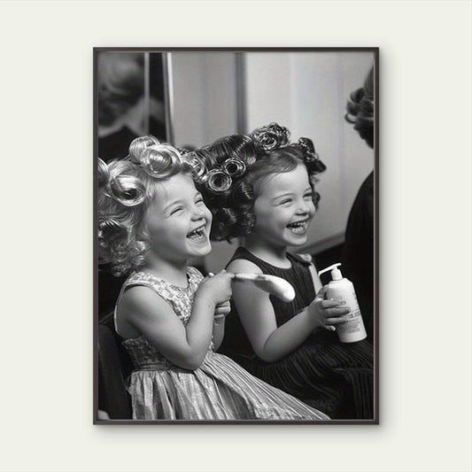 Black & White Hair Salon Two Girls in Curlers Fashion Home Decor Premium Quality Poster Print Choose Your Sizes - Bella Home Decor