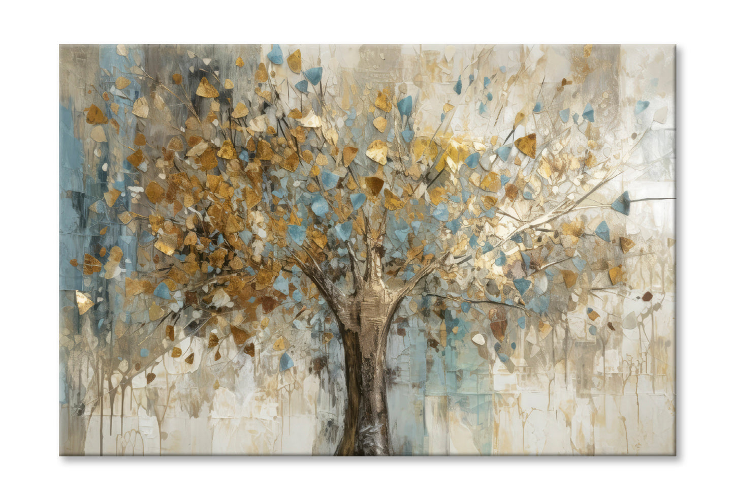 Gold Leaves Abstract Tree Oil Painting Wall Art Limited Edition High Quality Print Stretched Canvas None