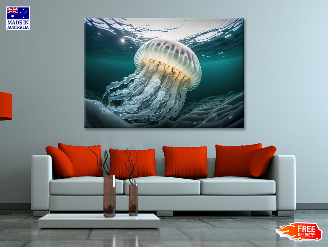 White Jellyfish Floating In the Water Print 100% Australian Made - Bella Home Decor