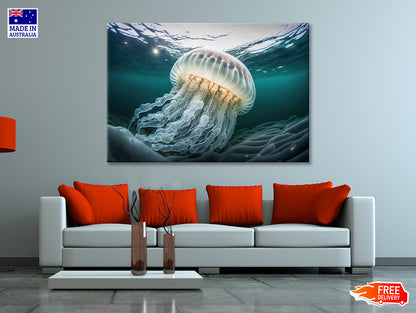 White Jellyfish Floating In the Water Print 100% Australian Made - Bella Home Decor