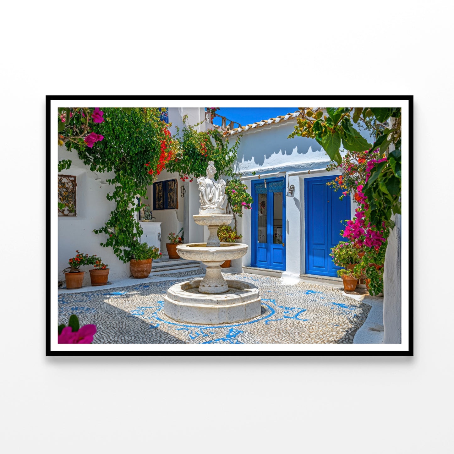 Fountain in a Courtyard, Flowers, Houseplant Home Decor Premium Quality Poster Print Choose Your Sizes