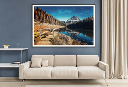 Scenic Autumn Landscape of Mountain Lake Antorno Home Decor Premium Quality Poster Print Choose Your Sizes