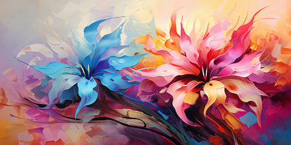 Bright Blue Pink Abstract Flowers Wall Art Canvas Office Home Room Framed 120x60cm - Bella Home Decor