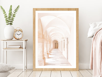 Courtyard of the Seminary Photograph Glass Framed Wall Art, Ready to Hang Quality Print With White Border Oak