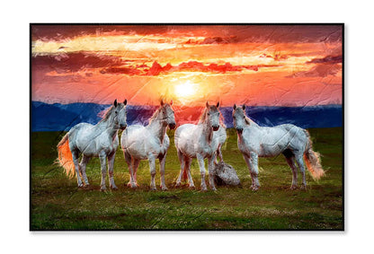 The Four Horses Sunrise Watercolor Painting Wall Art Limited Edition High Quality Print