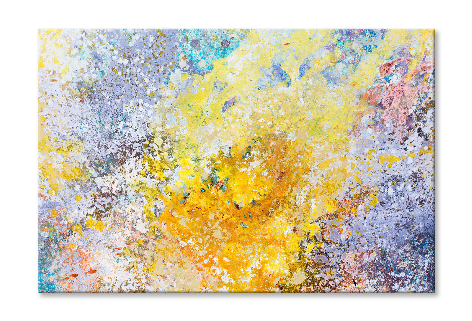 Yellow Brown Blue Abstract Splash Painting Wall Art Limited Edition High Quality Print Stretched Canvas None