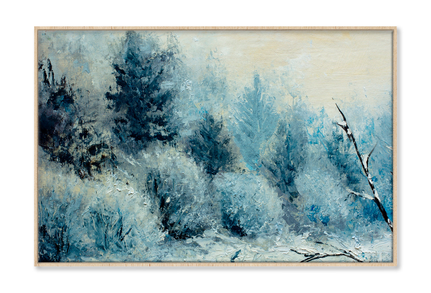 Winter Forest With Winter White Trees, Bushes In The Snow Oil Painting Limited Edition High Quality Print Canvas Box Framed Natural