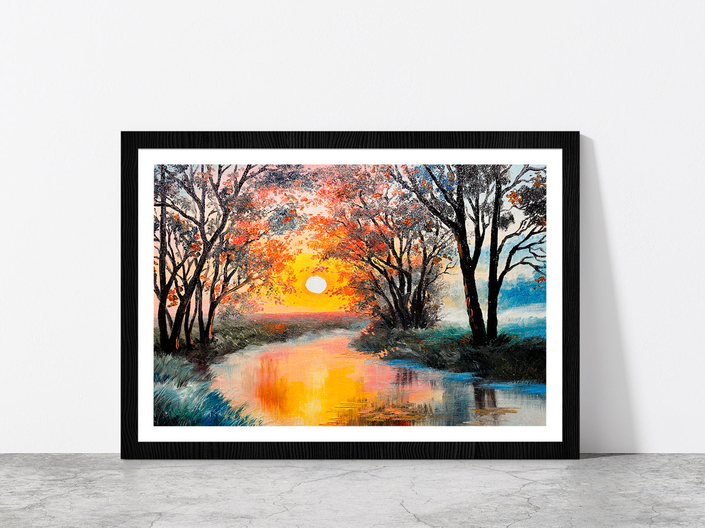 Glass Framed Wall Art, Ready to Hang Quality Print With White Border Black