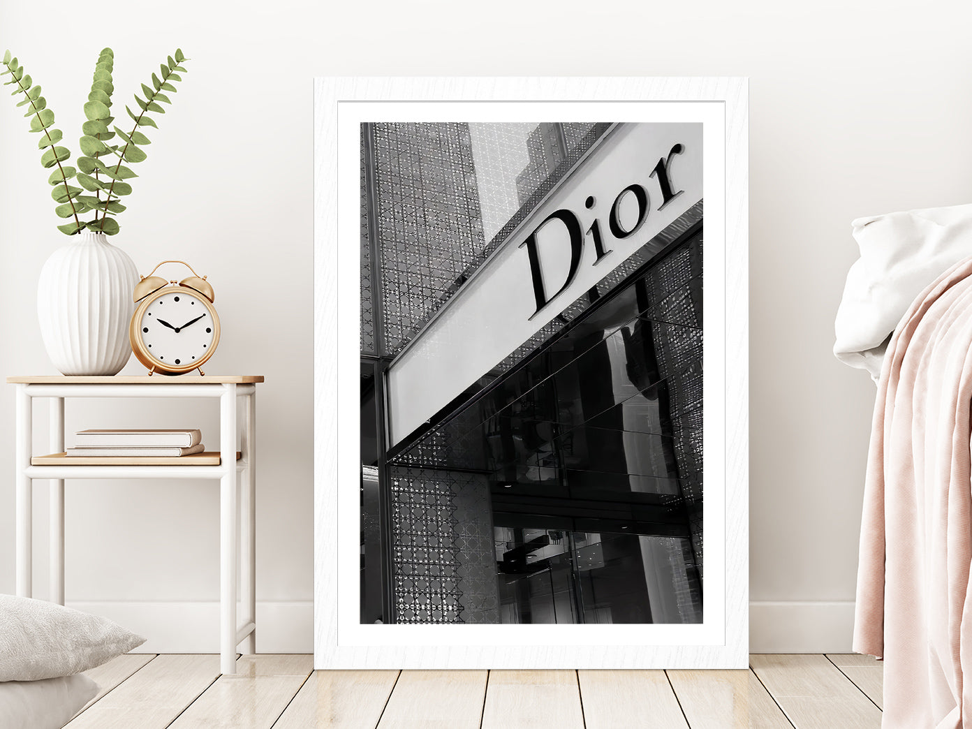 B&W Fashion Store Front Photograph Glass Framed Wall Art, Ready to Hang Quality Print With White Border White