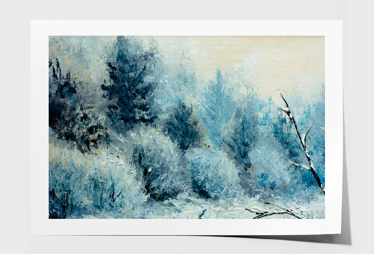 Winter Forest With Winter White Trees, Bushes In The Snow Oil Painting Limited Edition High Quality Print Unframed Roll Canvas None