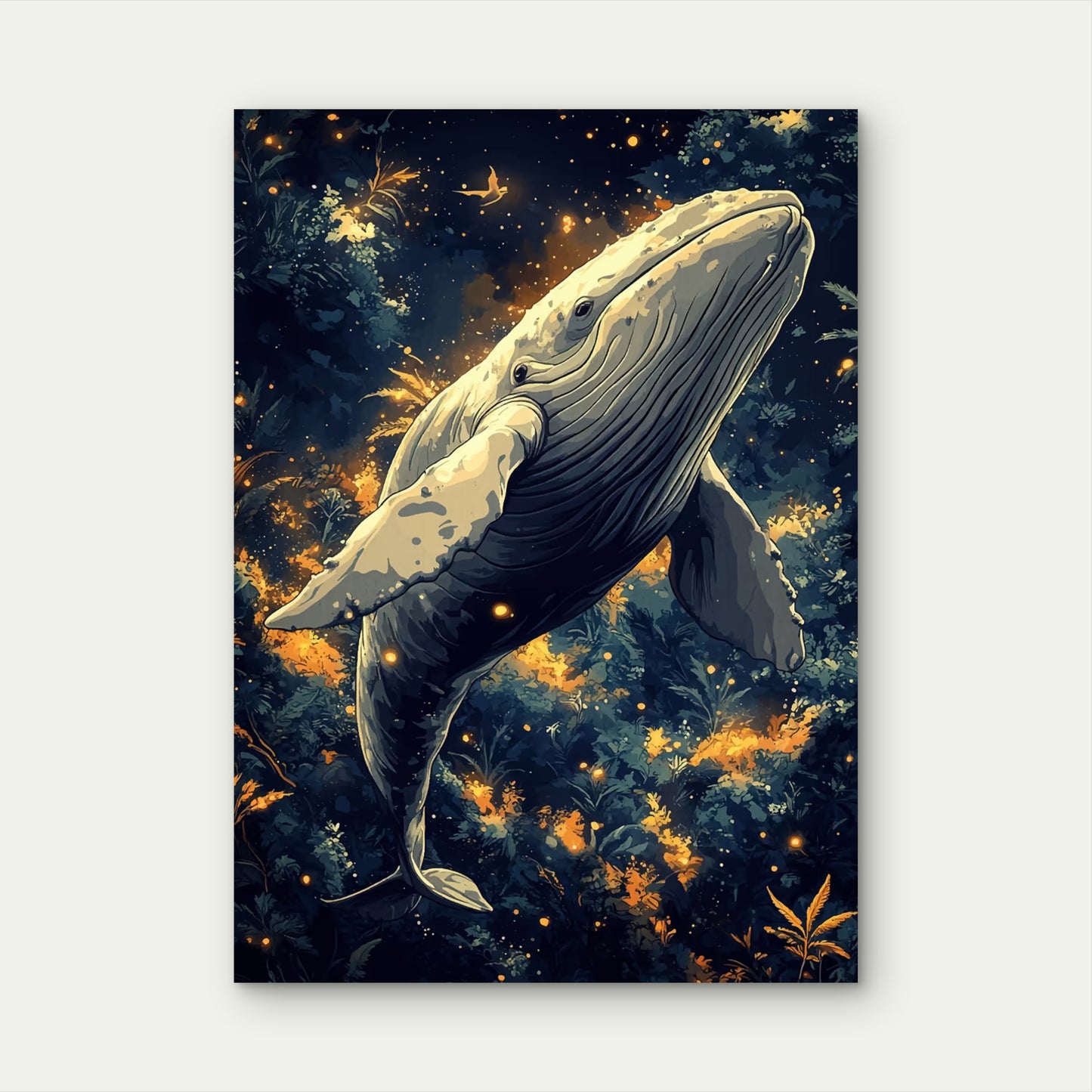 Starry Night Forest Whale 40x60cm Metal Print Ready to Hang - Bella Home Decor