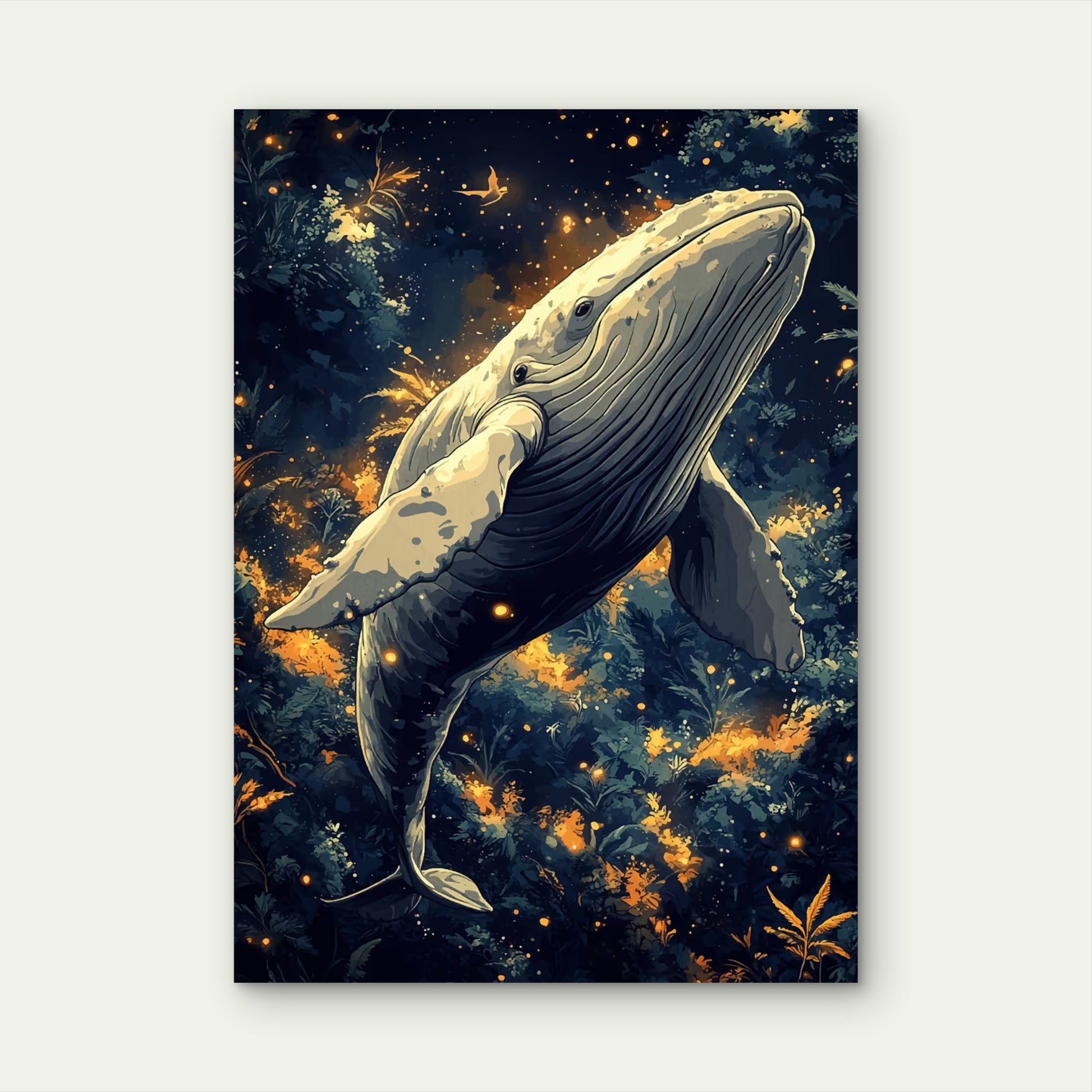 Starry Night Forest Whale 40x60cm Metal Print Ready to Hang - Bella Home Decor