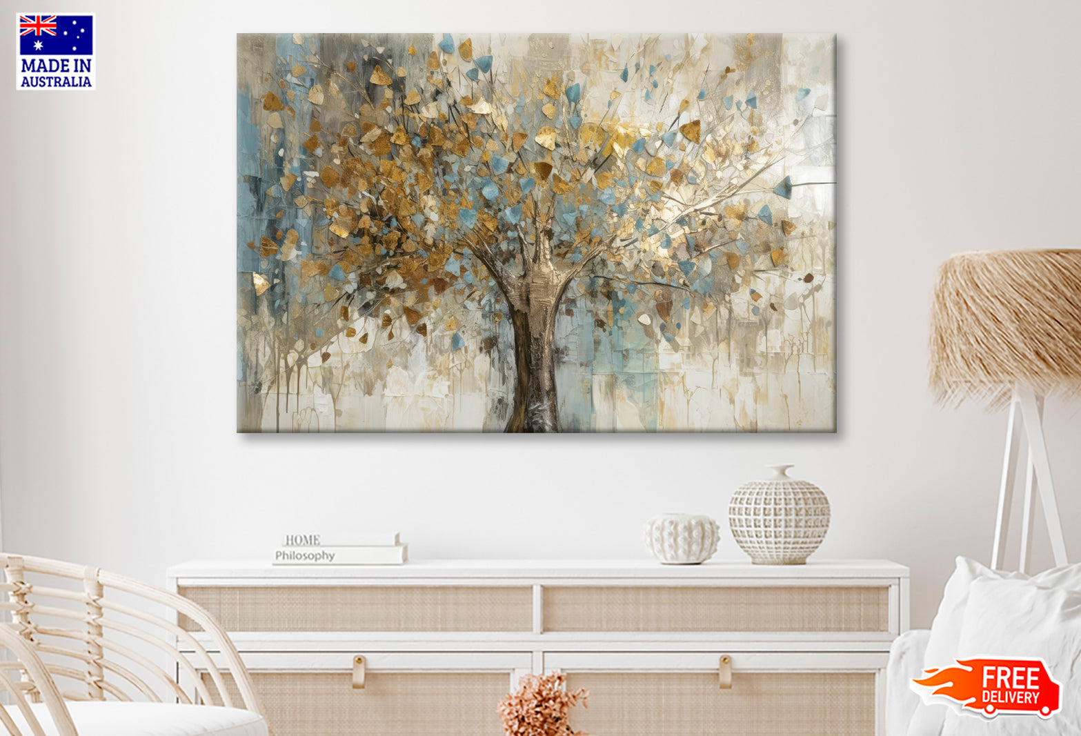 Gold Leaves Abstract Tree Oil Painting Wall Art Limited Edition High Quality Print