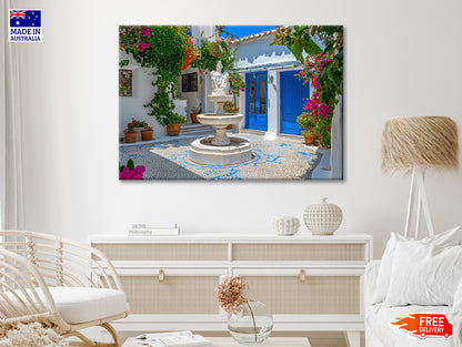 Fountain in a Courtyard, Flowers, Houseplant Print 100% Australian Made - Bella Home Decor