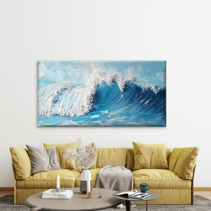 Turquoise & Coastal Ocean Wave Wall Art Canvas Office Home Room Framed 120x60cm - Bella Home Decor