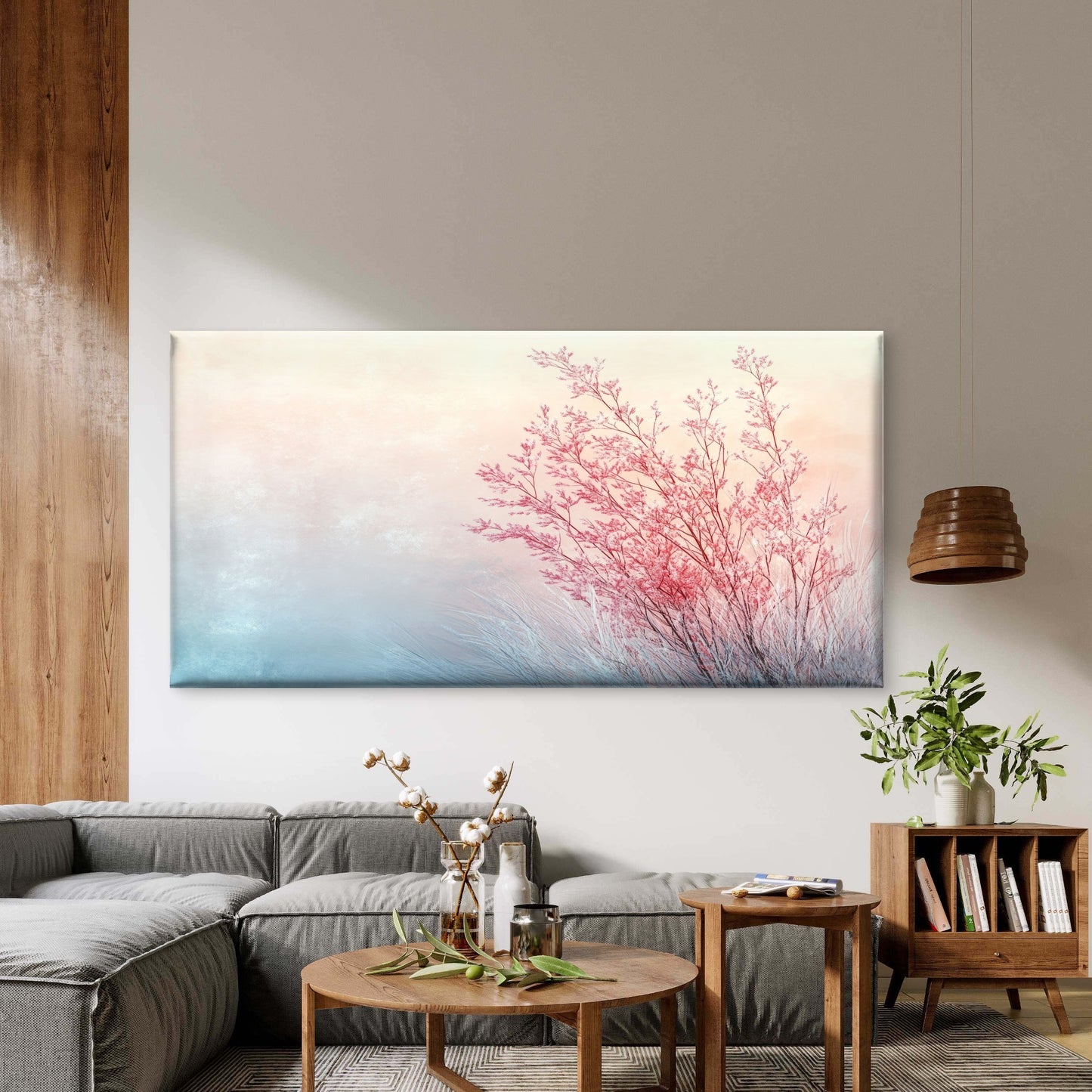 Pink Blossoms In Winter Light Wall Art Canvas Office Home Room Framed 120x60cm