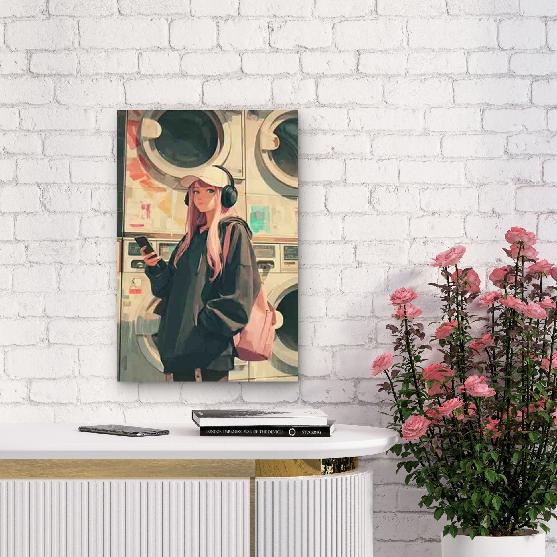Featuring a Laundromat Scene 60x90cm Metal Print Ready to Hang - Bella Home Decor