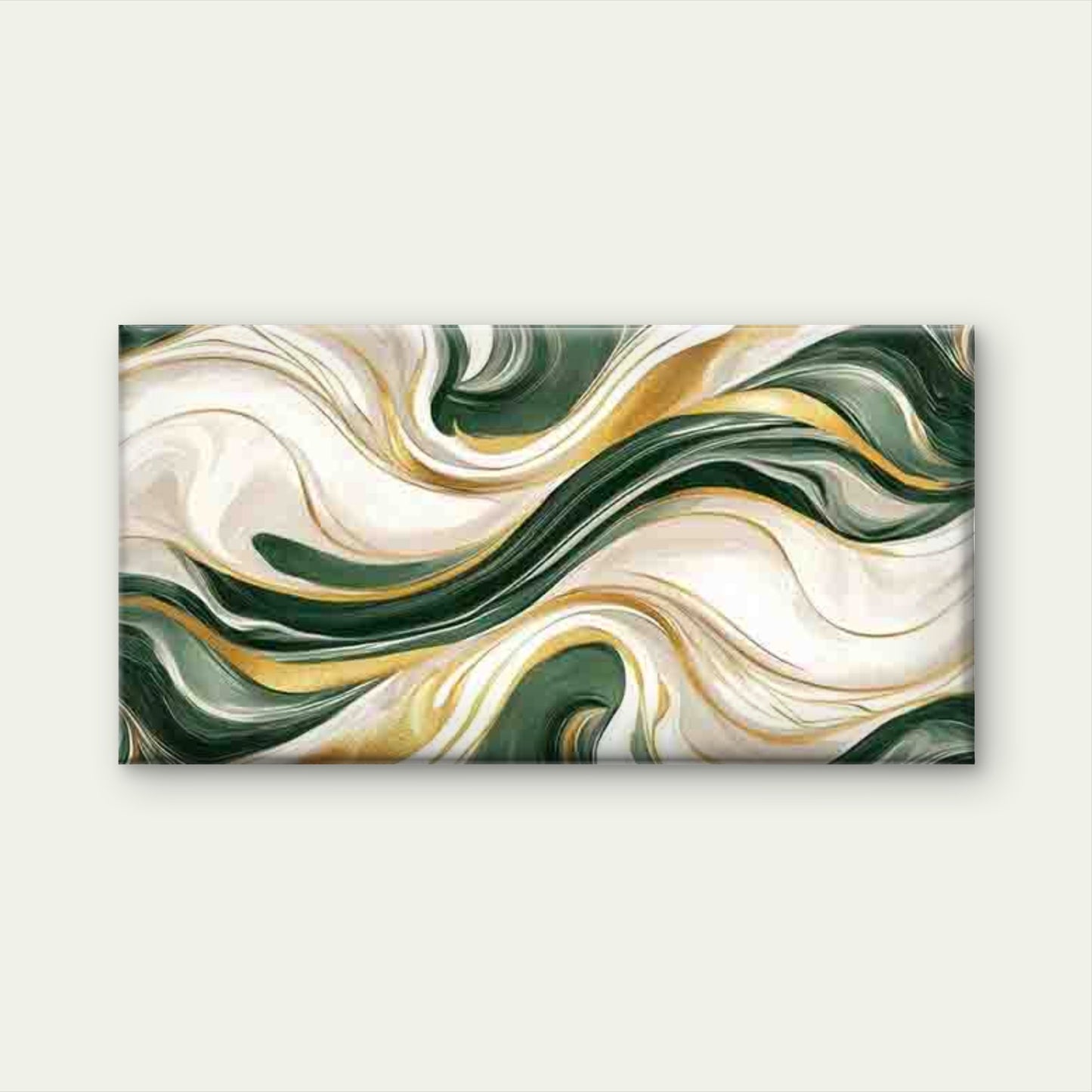 Abstract Waves in Green, White Wall Art Canvas Office Home Room Framed 120x60cm - Bella Home Decor