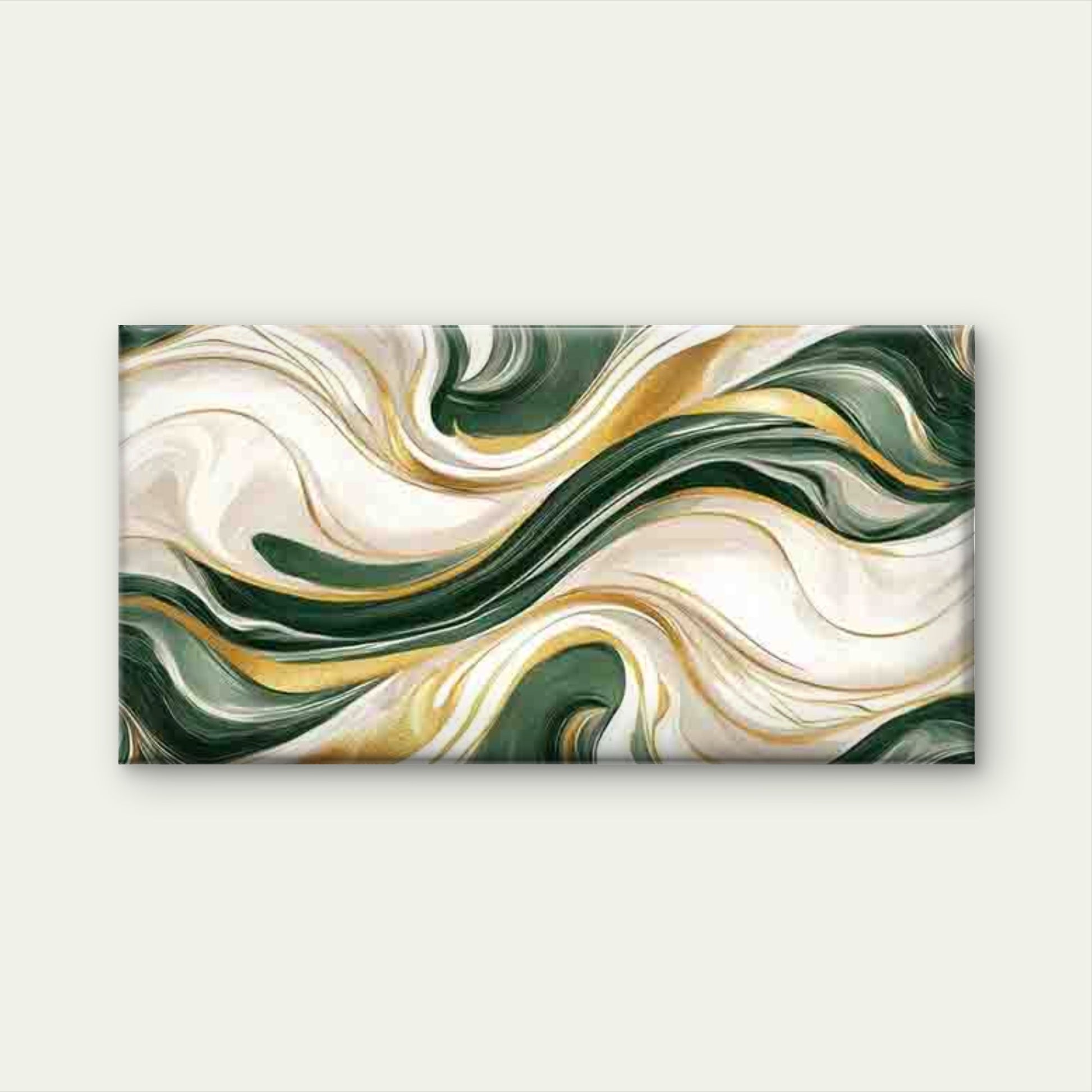 Abstract Waves in Green, White Wall Art Canvas Office Home Room Framed 120x60cm - Bella Home Decor