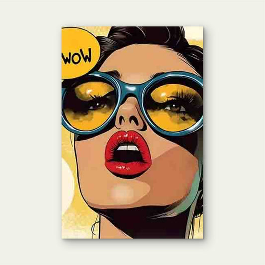 Portrait of a Woman Wearing Large Blue Round Glasses 60x90cm Metal Print Ready to Hang