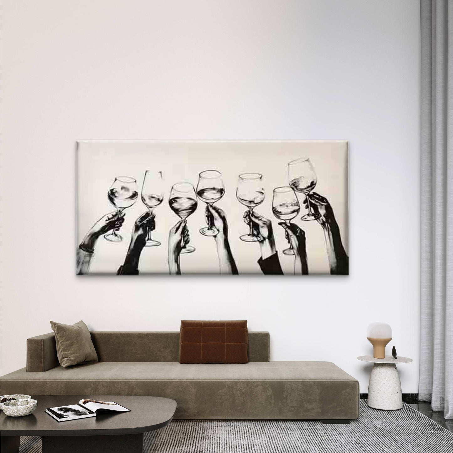 Hands Holding Wine Glasses Wall Art Canvas Office Home Room Framed 120x60cm