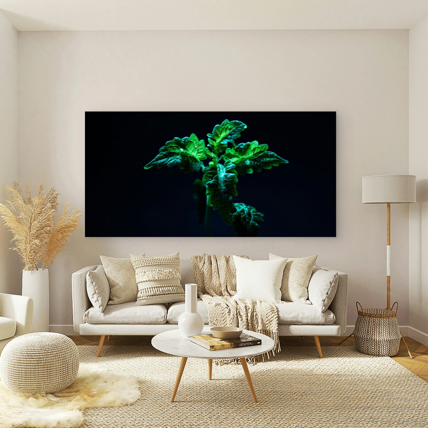 Small green plant glows Bright Wall Art Canvas Office Home Room Framed 120x60cm