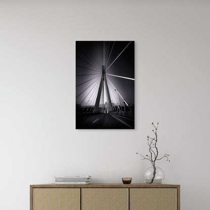 Black White Cable Stayed Suspension Bridge 40x60cm Metal Print Ready to Hang