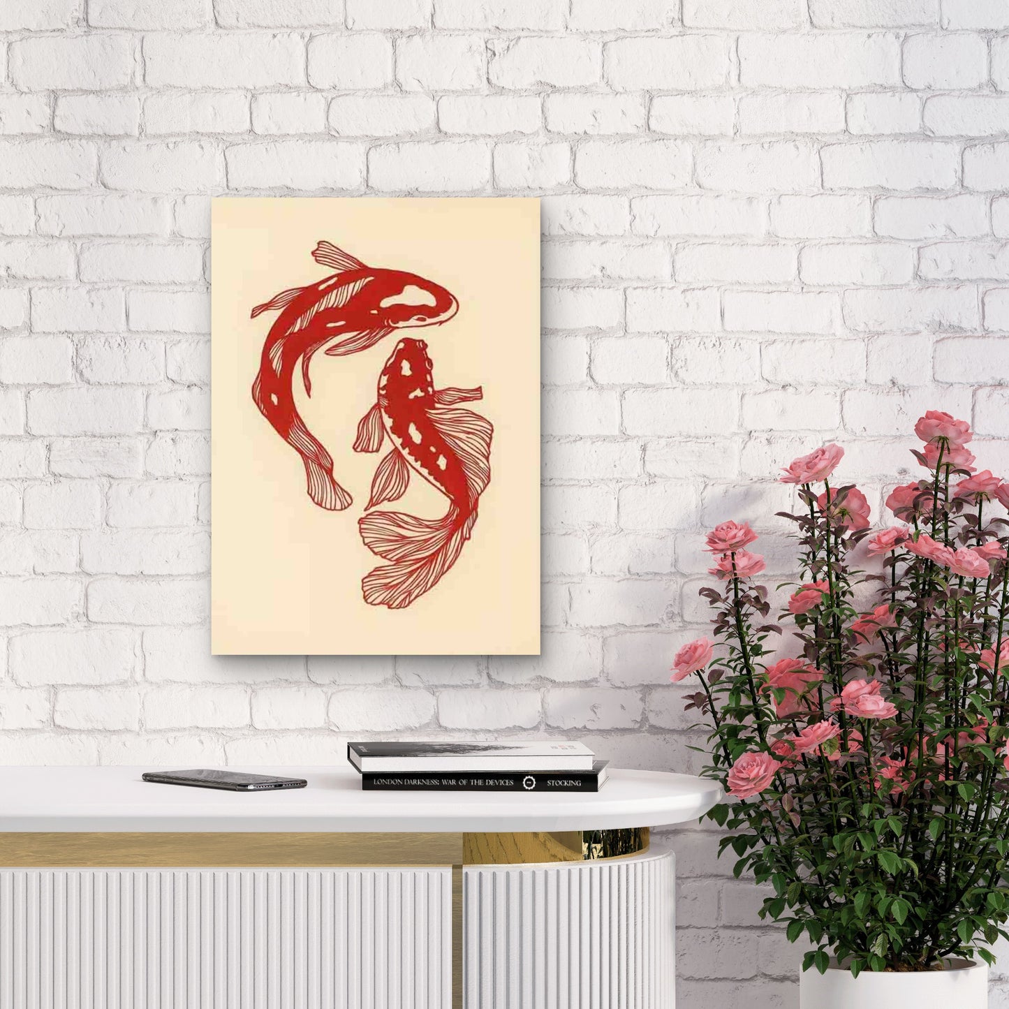 Red Koi Fish 60x90cm Metal Print Ready to Hang - Bella Home Decor
