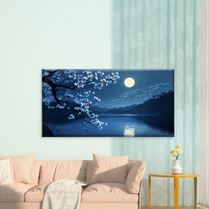 Cherry Blossom Night Sky Wall Art Canvas Office Home Room Framed 120x60cm - Bella Home Decor
