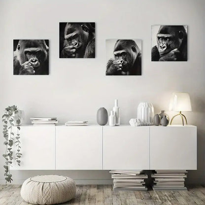 4pcs Smoking Gorill Wall Art Canvas Framed