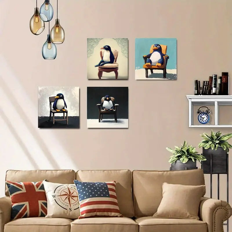 4pcs Decorations Vibrant Penguin theme    Wall Art Canvas Framed