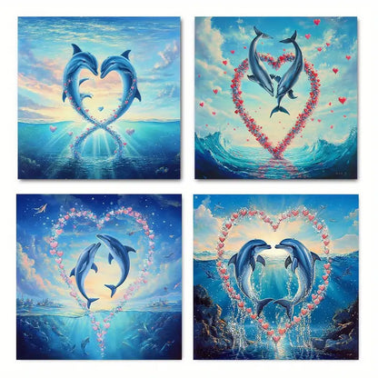 4pcs  Dolphins Forming Heart Shapes   Dolphins   Wall Art Canvas Framed