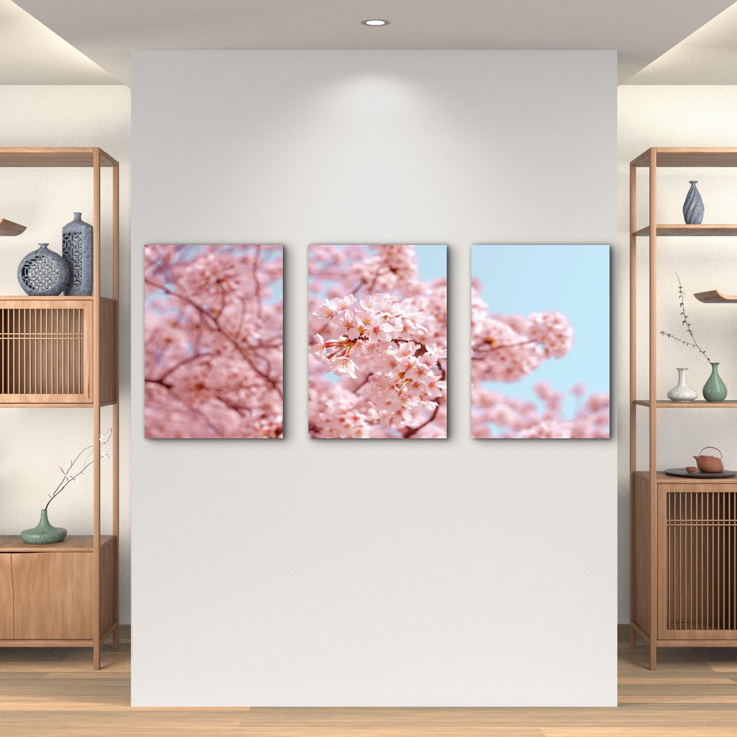 3pcs Pink Cherry Blossoms Against Blue Sky Wall Art Set Canvas Framed 40x60cm - High Quality Print 100% Australian Made Wall Canvas Ready to Hang - Bella Home Decor