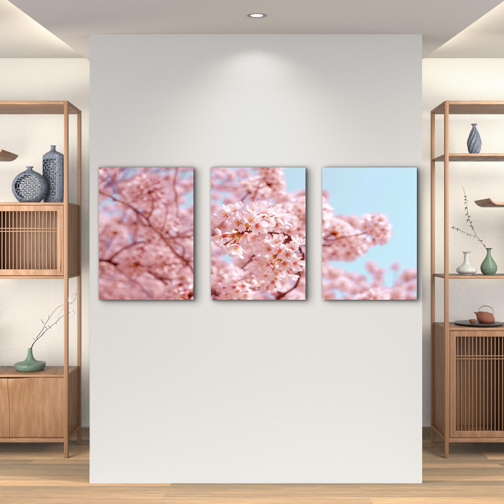 3pcs Pink Cherry Blossoms Against Blue Sky Wall Art Set Canvas Framed 50x70cm - High Quality Print 100% Australian Made Wall Canvas Ready to Hang - Bella Home Decor