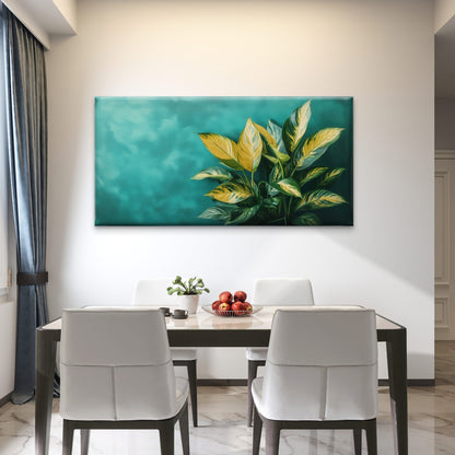Golden Green Tropical Leaves Wall Art Canvas Office Home Room Framed 120x60cm