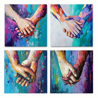 4pcs  Vibrant Hand-in-Hand Design DF    Wall Art Canvas Framed