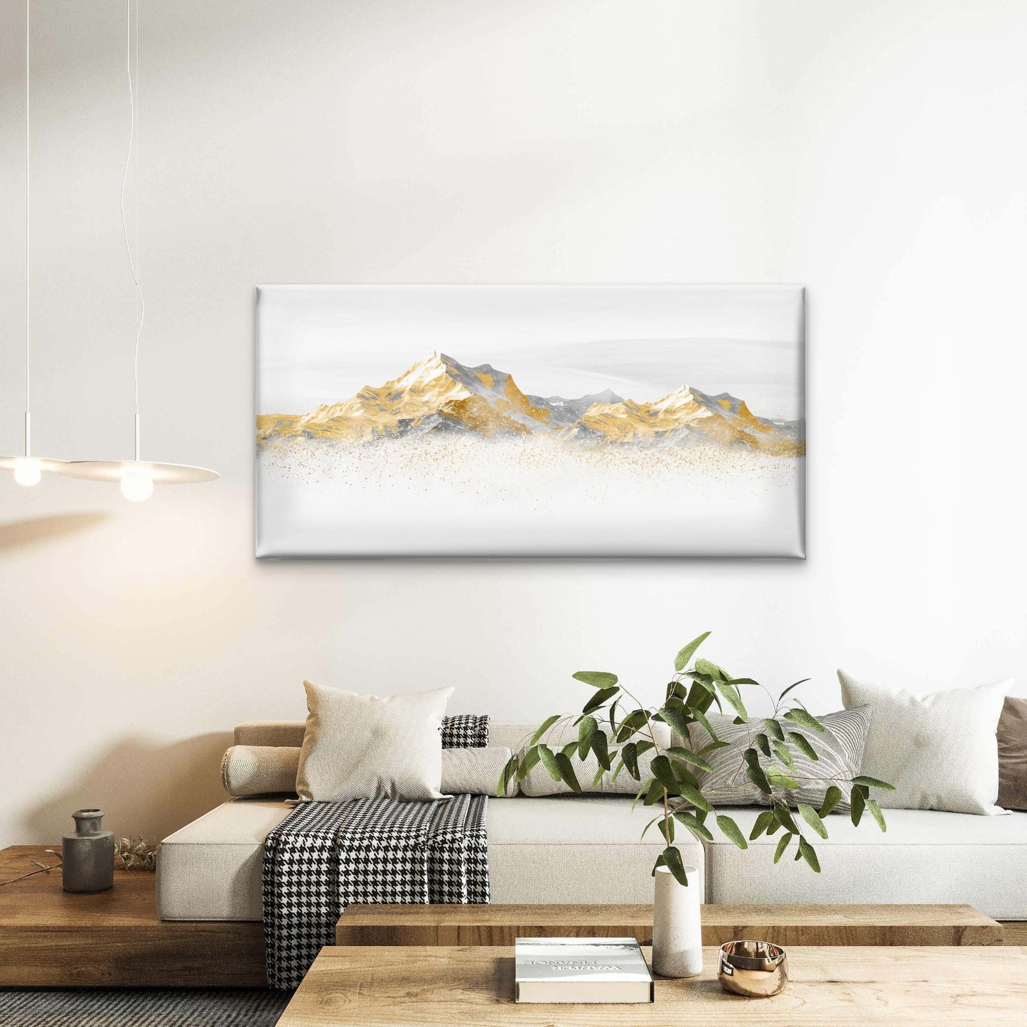 Abstract Gold Leaf Mountain Ridge Wall Art Canvas Office Home Framed 120x60cm