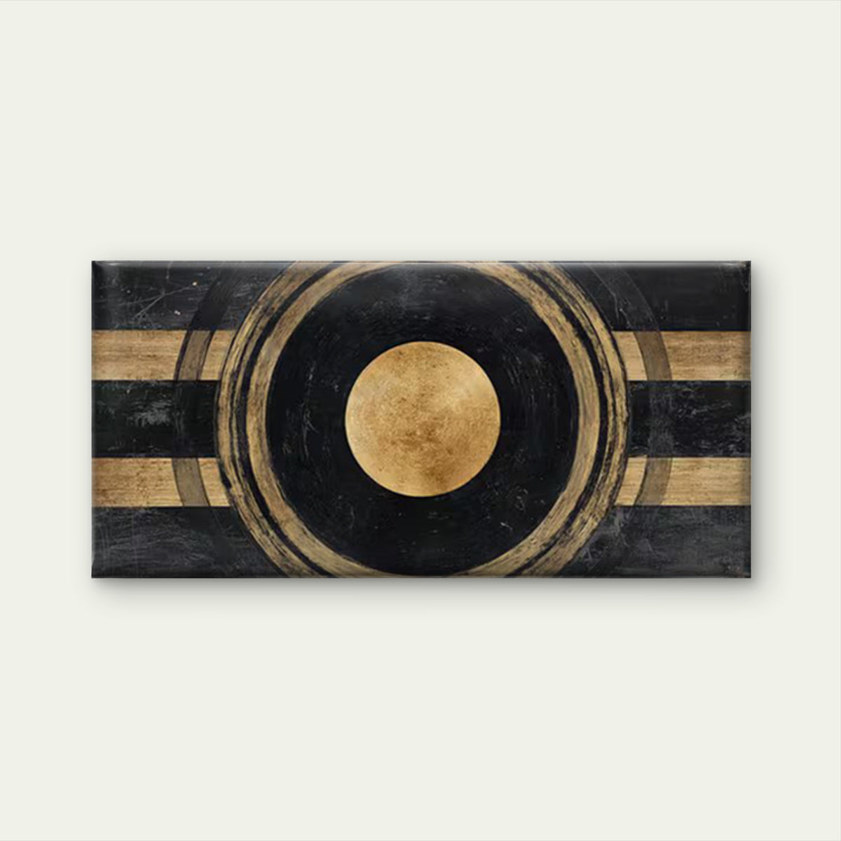 Vintage Geometric Black & Golden Abstract Wall Art Canvas Office Home Room Framed 120x60cm