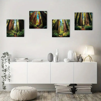 4pcs Nature Scene With Sunlight & Hikers Wall Art Canvas Framed