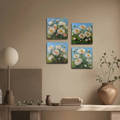 4pcsWhite Flower Bouquet Wall Art Canvas Framed