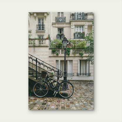 Bicycle With French Buildings 60x90cm Metal Print Ready to Hang