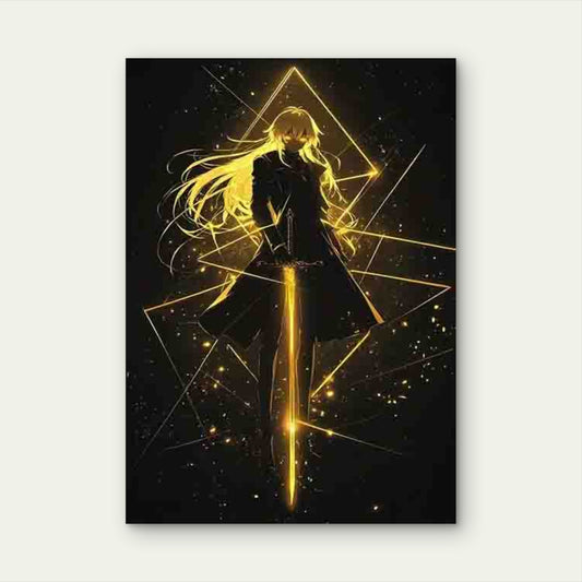 Blonde Warrior with Glowing Sword 60x90cm Metal Print Ready to Hang