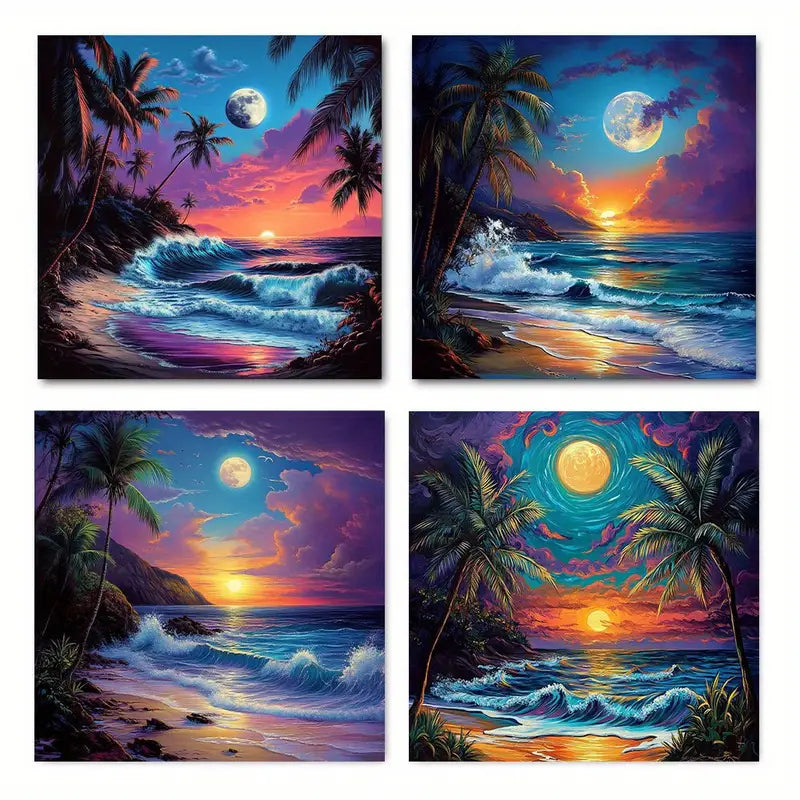 4pcs  Moonscape Art Deco Classic Retro   MA    Wall Art Canvas Framed